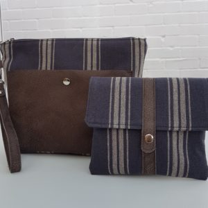 Women's handmade charcoal canvas and brown leather clutch bag and purse - made in Britain